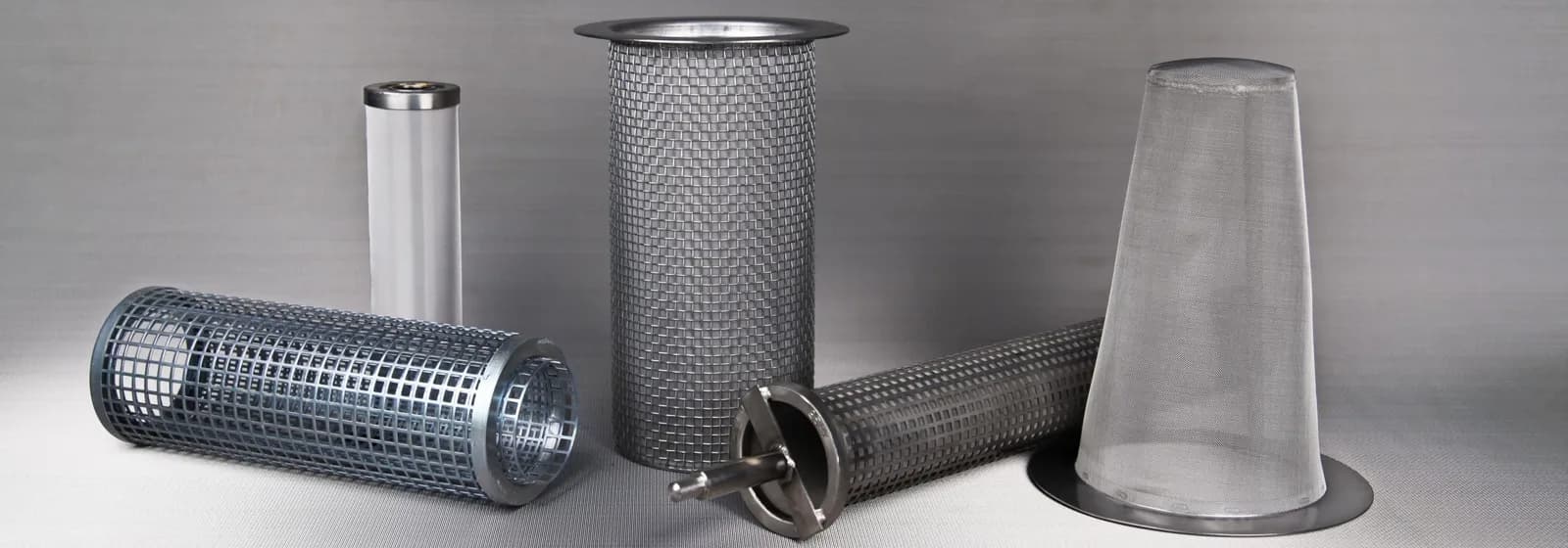 Stainless steel filter baskets, strainers and mesh elements