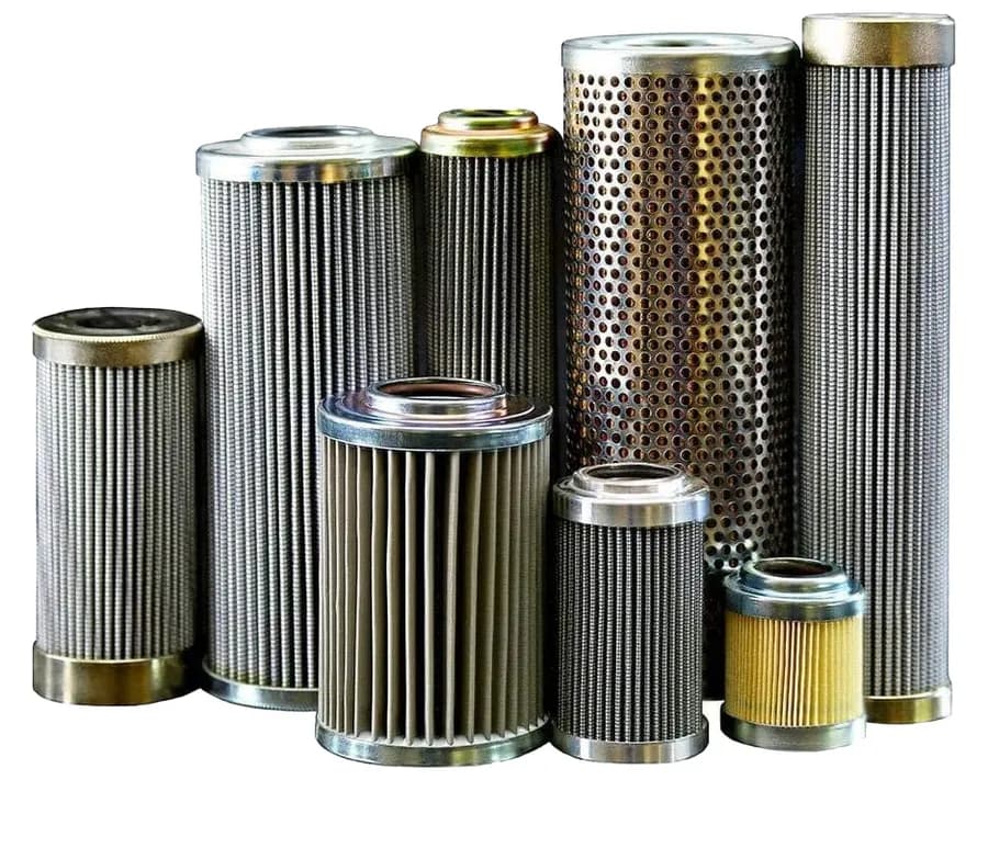 Pleated hydraulic and oil filter elements with metal end caps